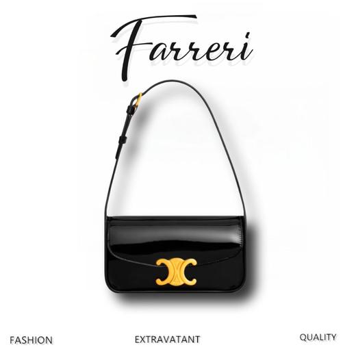  凯旋门 亮面漆皮 牛皮革 手提单肩包 黑色 商品图0