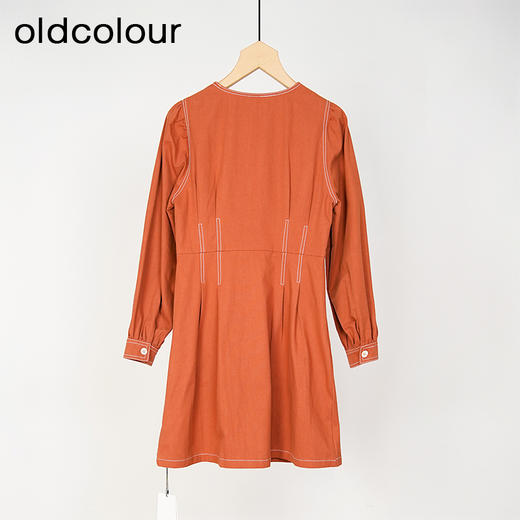 oldcolour气质V领小个子高腰显瘦长袖连衣裙DM33103114 商品图1
