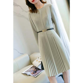 雀说 秋季新款高端法式优雅气质收腰长袖高级感百褶连衣裙4ZF-50584