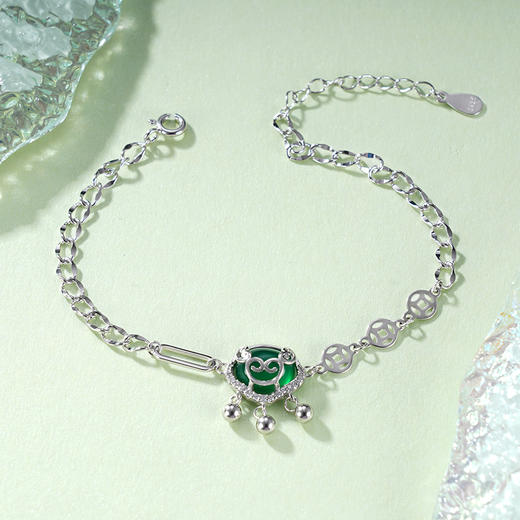 子佩集S925银【锁清欢】手链【SL011097】纯银时尚绿玉髓锁2409 商品图1