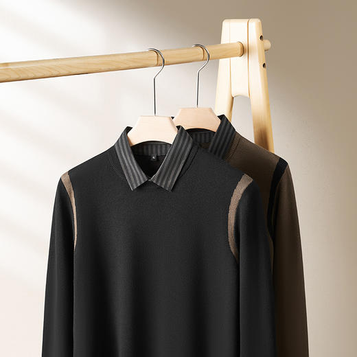 【假两件】【新款DPF】大依优型大码假两件长袖T恤衬衫领中厚毛衣针织衫加肥加大肥佬休闲商务宽松透气上衣打底 商品图2