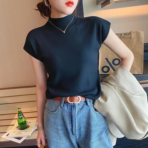 【焦糖玛奇朵，半高领小飞袖Tee~】半高领短袖t恤女秋装新款 韩版修身显瘦针织衫 小飞袖上衣 上身显瘦又遮肉 不会身材焦虑-QQ 商品图7