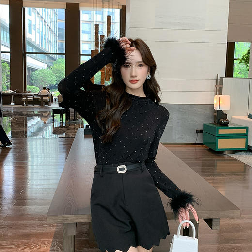 奢姿大码女装2025秋季减龄烫钻设计打底衫胖妹妹时尚穿搭套装合集9943153517 商品图2