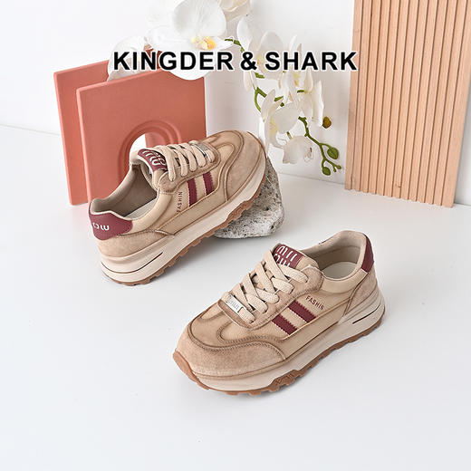经典鲨2024年秋季新款时尚拼色平底系带休闲阿甘鞋跑步鞋女KW279-D37301 商品图0