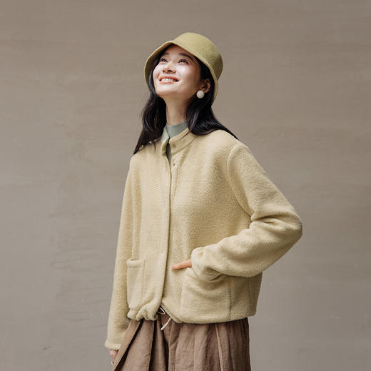 绽放旅行女装725朵/柿子短外套绒感羊毛棉摇粒绒开襟半高领上衣 商品图1