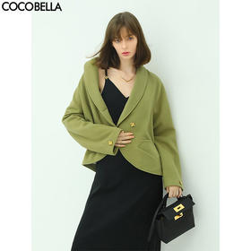 COCOBELLA气质重工金属扣毛呢大衣女气质短款外套WL906