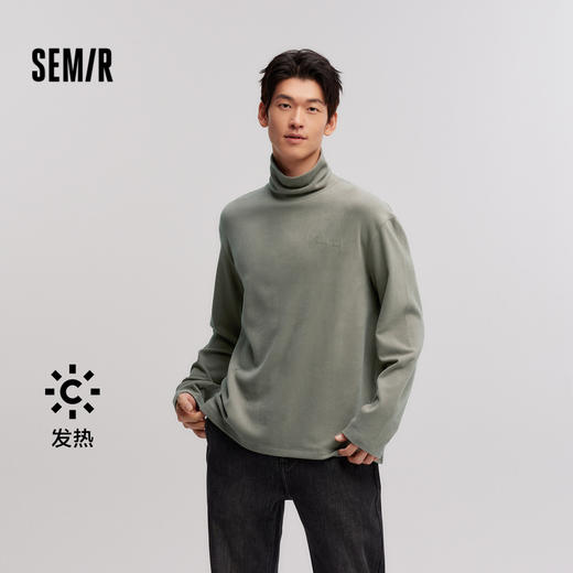 森马长袖T恤男发热保暖高领打底上衣冬季新款堆堆领基础内搭 商品图0
