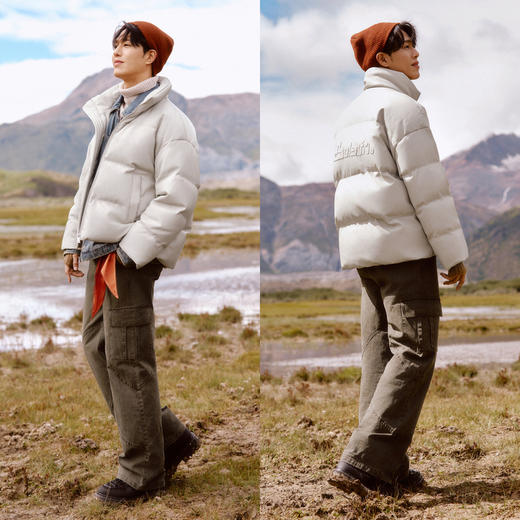 森马羽绒服男哑光PU仿皮衣冬季新款面包服宽松外套菱格肌理感 商品图3