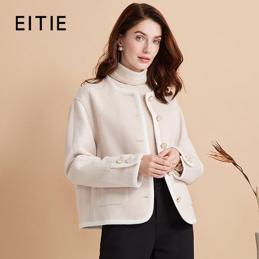 EITIE爱特爱简约经典圆领小香风羊毛兔毛短款呢子外套冬新款D2403419 商品图0