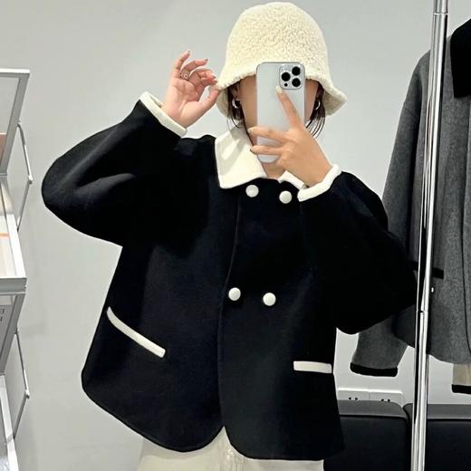 【YW】无忧购韩版宽松拼色娃娃领撞色双面羊毛短款外套（截单后7天发货)25年清仓捡漏 商品图3