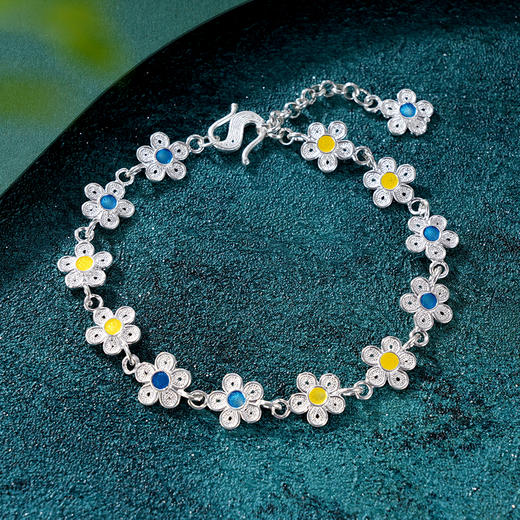 子佩集S990银【繁花缘】手链【QFSL015】纯银花丝珐琅彩2409 商品图1