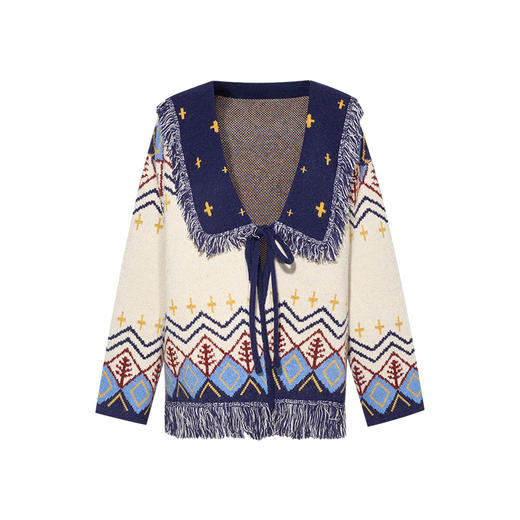 两三事塞北风絮流苏海军领绑带费尔岛毛衣外套女宽松 商品图4