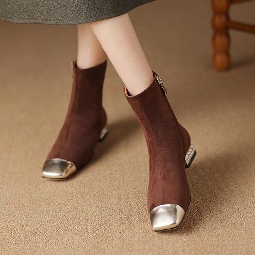 【预售5天】英伦风低跟短靴女显瘦秋冬新款真皮拉链平底拼色马丁靴显脚小NDXC&6688 商品图3