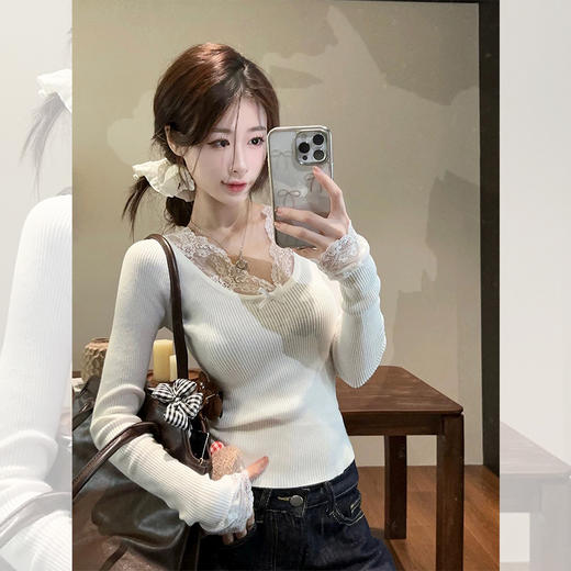 <曾小咸推荐> 蝴蝶结蕾丝拼接针织长袖 日常99/件 活动价69.99！！【预售款，预计3-15天发货】 商品图0