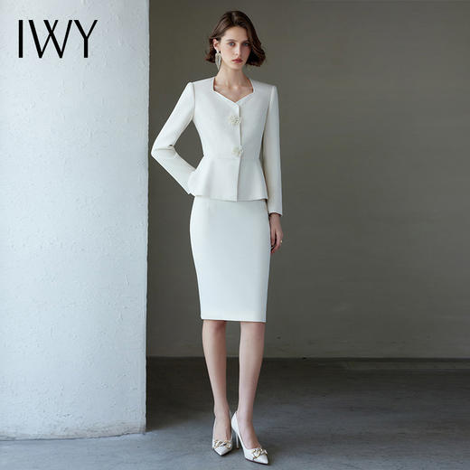 IWY/米白色长袖西装套裙设计感小众气质时尚干练总裁范职业两件套C2084+S2083 商品图1