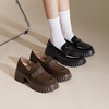 千百度复古漆皮厚底乐福鞋女款秋季深口黑色小皮鞋增高A24406380 商品缩略图1