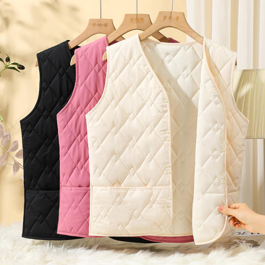 【含绵羊毛】450g加厚秋冬女士保暖马甲菱格开衫保暖上衣女士菱形方格马甲 商品图6