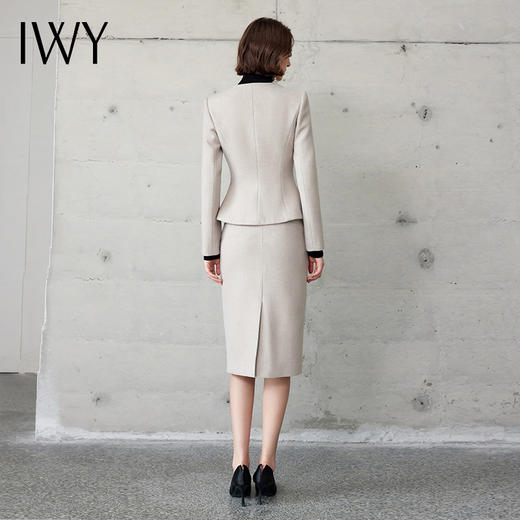 IWY/圆领高级灰长袖西装套裙设计感高级气质干练小香风职业两件套CS2104 商品图3