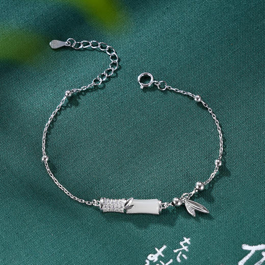 子佩集S925银【玉竹临风】手链【YS-0471201】纯银时尚微镶锆石和田玉2409 商品图1