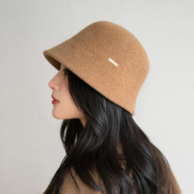 疯帽子 前长后短纯羊毛渔夫帽子女 秋冬小头保暖百搭纯色盆帽