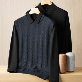 【假两件】【新款DPF】大依优型大码假两件长袖T恤衬衫领加肥加大肥佬休闲商务宽松透气上衣打底