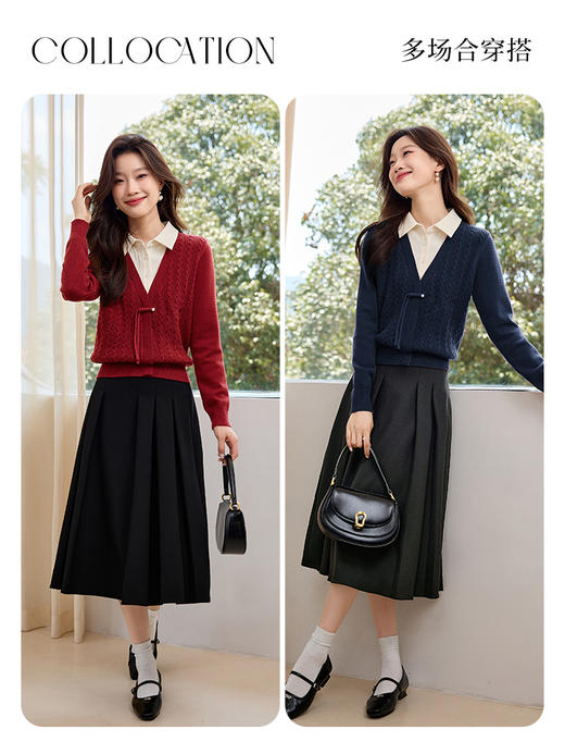 【专属特价】熙世界新中式假两件毛衣设计感小众衬衫翻领拼接打底针织衫秋冬 商品图6