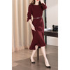 雀说 酒红色连衣裙秋冬鱼尾裙年轻气质打底平时可穿婚宴礼服4ZF-01094 商品缩略图2