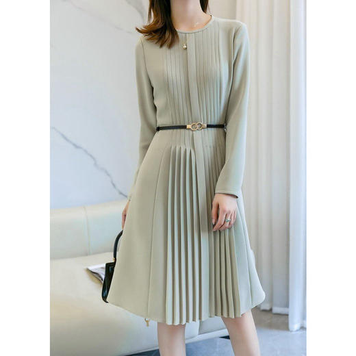 雀说 秋季新款高端法式优雅气质收腰长袖高级感百褶连衣裙4ZF-50584 商品图3