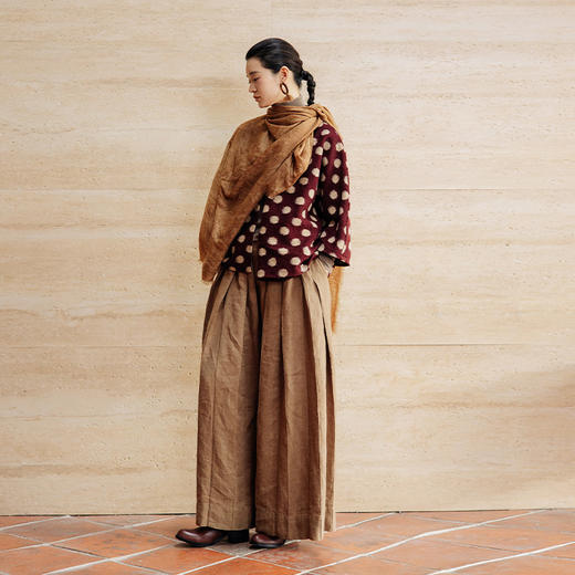 绽放旅行女装746朵/加厚武士裤2024秋冬纯亚麻压褶宽松阔腿长裤 商品图3
