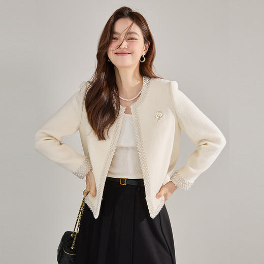 【高货sh】全新升级【铂金会员395/天猫529/差价134】(03421) 洛诗琳重工钉珠羊毛粗花呢小香外套女时尚气质修身外套 商品图0