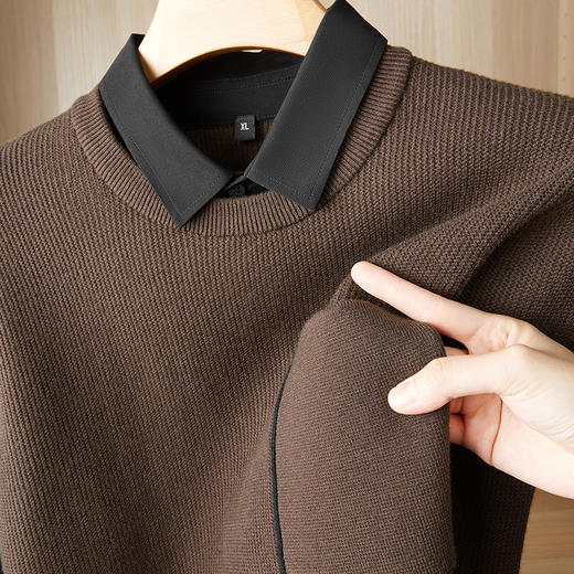 【假两件】【新款DPF】大依优型大码假两件长袖T恤毛衣衬衫领中厚款针织衫加肥加大肥佬休闲商务宽松透气上衣打底 商品图8