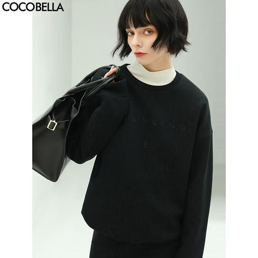 COCOBELLA立体字母刺绣空气层卫衣女春休闲宽松圆领上衣SE28B 商品图0