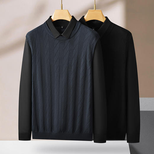 【假两件】【新款DPF】大依优型大码假两件长袖T恤衬衫领加肥加大肥佬休闲商务宽松透气上衣打底 商品图1