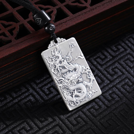 子佩集S999银【龙举云兴】套链【ZXFTL002】仿古项链原创作品带绳方牌2409 商品图3