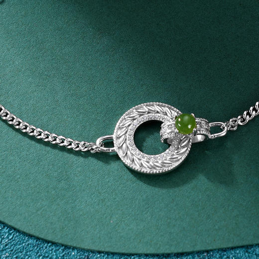 子佩集S925银【脉脉此情】手链【SL11226】纯银古法银和田碧玉平安扣2409 商品图2