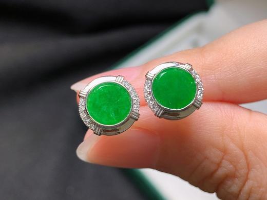 18k金冰辣绿翡翠耳钉 商品图1