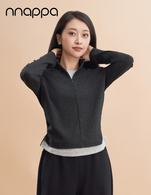 修身单面磨绒假两件立领上衣CA7309 商品图1