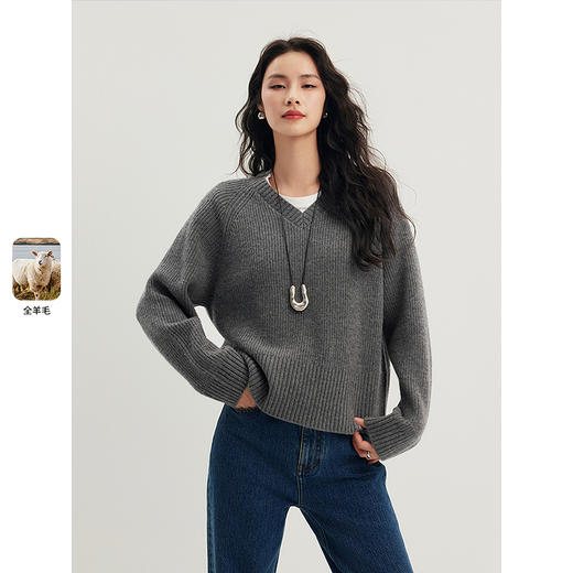 棉仓357635004-V领外穿针织衫 商品图0
