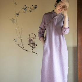 牧衣游原创 棉混纺绒感手工刺绣连衣裙女新款简约休闲长裙 品阳