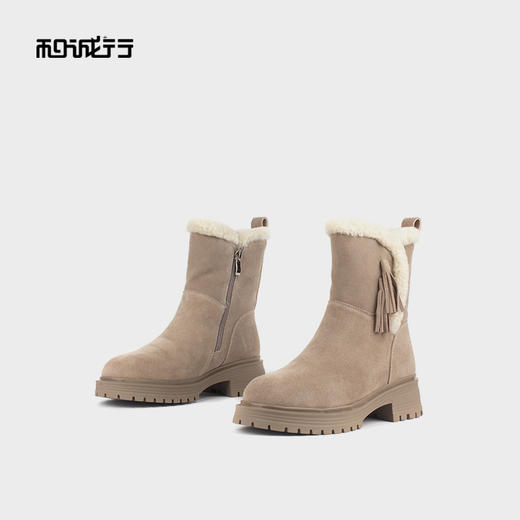 和诚行 2024秋冬新款百搭厚底加绒磨砂皮短筒靴女靴雪地靴2020013 商品图2