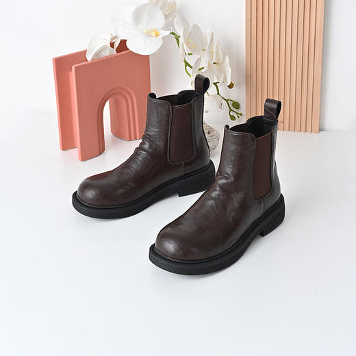 经典鲨2024年冬季新款百搭圆头时尚潮流褶皱烟管靴短筒靴女KW358-D58011 商品图2