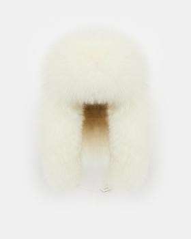 Yves Salomon - CHAPKA SKIWEAR FABRIC/FOX - GYPSUM - 女装 - 四角帽 - 石膏灰