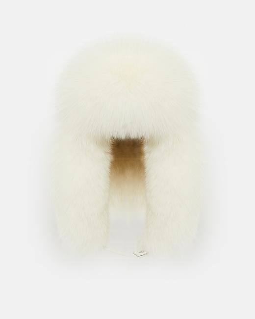 Yves Salomon - CHAPKA SKIWEAR FABRIC/FOX - GYPSUM - 女装 - 四角帽 - 石膏灰 商品图0