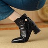 【预售7天】简约时装靴方头粗跟高跟女靴，金属扣牛皮百搭短靴NJMK&K1167 商品缩略图4