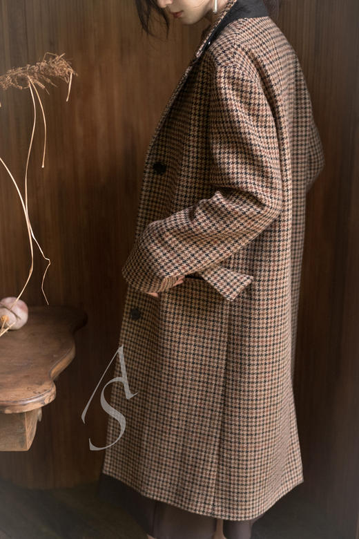 Margaret Howell 米棕千鸟格HARRIS TWEED翻领羊毛长外套 商品图2