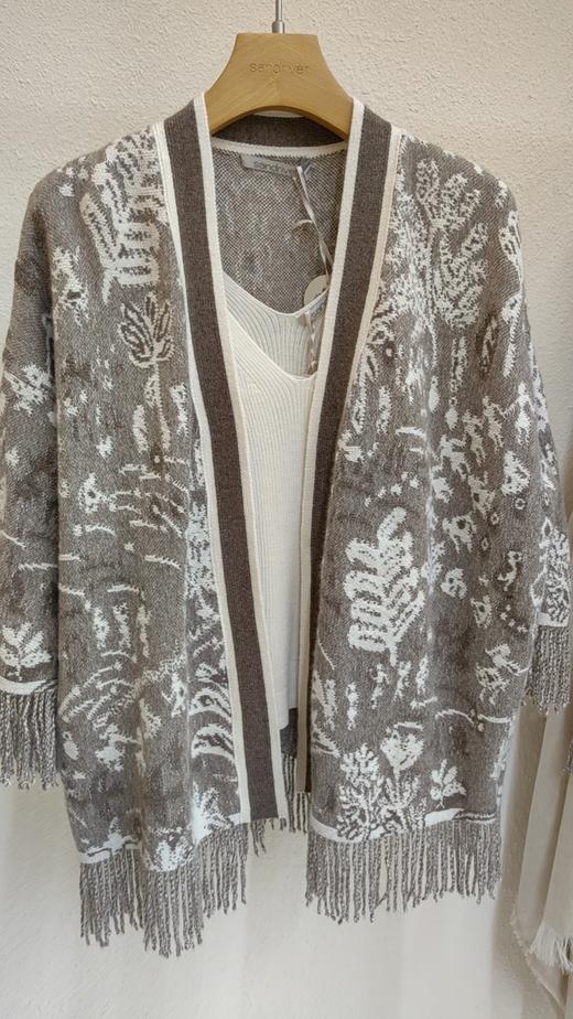 SJF93W256N V领手工流苏提花羊绒开衫 商品图4