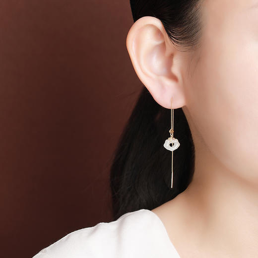 【如意归】S925银镀金和田玉复古吉祥如意镂空耳线【CW-EX00109】 商品图3