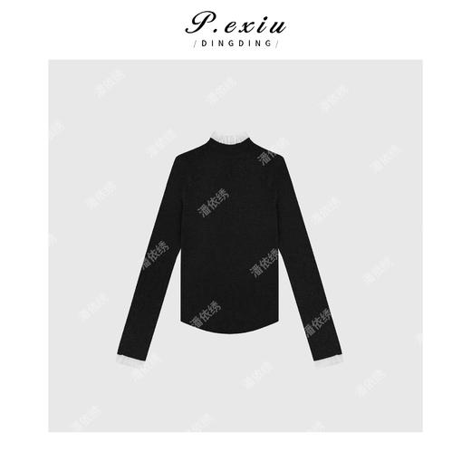 PanYiXiu/潘依绣羊-毛法式撞色拼接蕾丝立领针织上衣 ZZ0617 商品图4