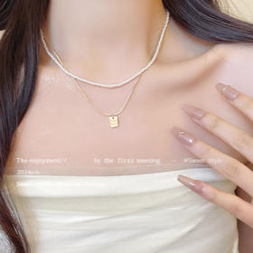 鹿鹿推荐 •  双层叠戴方牌珍珠项链 （不可拆分）