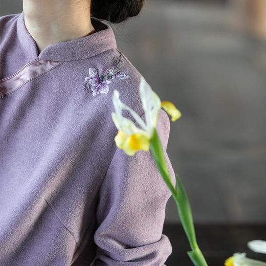 牧衣游原创 棉混纺绒感手工刺绣连衣裙女新款简约休闲长裙 品阳 商品图3